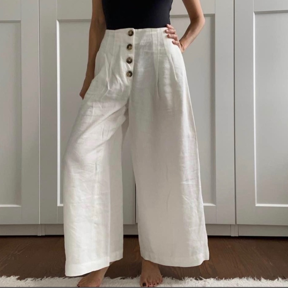 Aritzia Wilfred Wander White Linen new Wide Leg Cropped Summer Vacation Pant Sz8